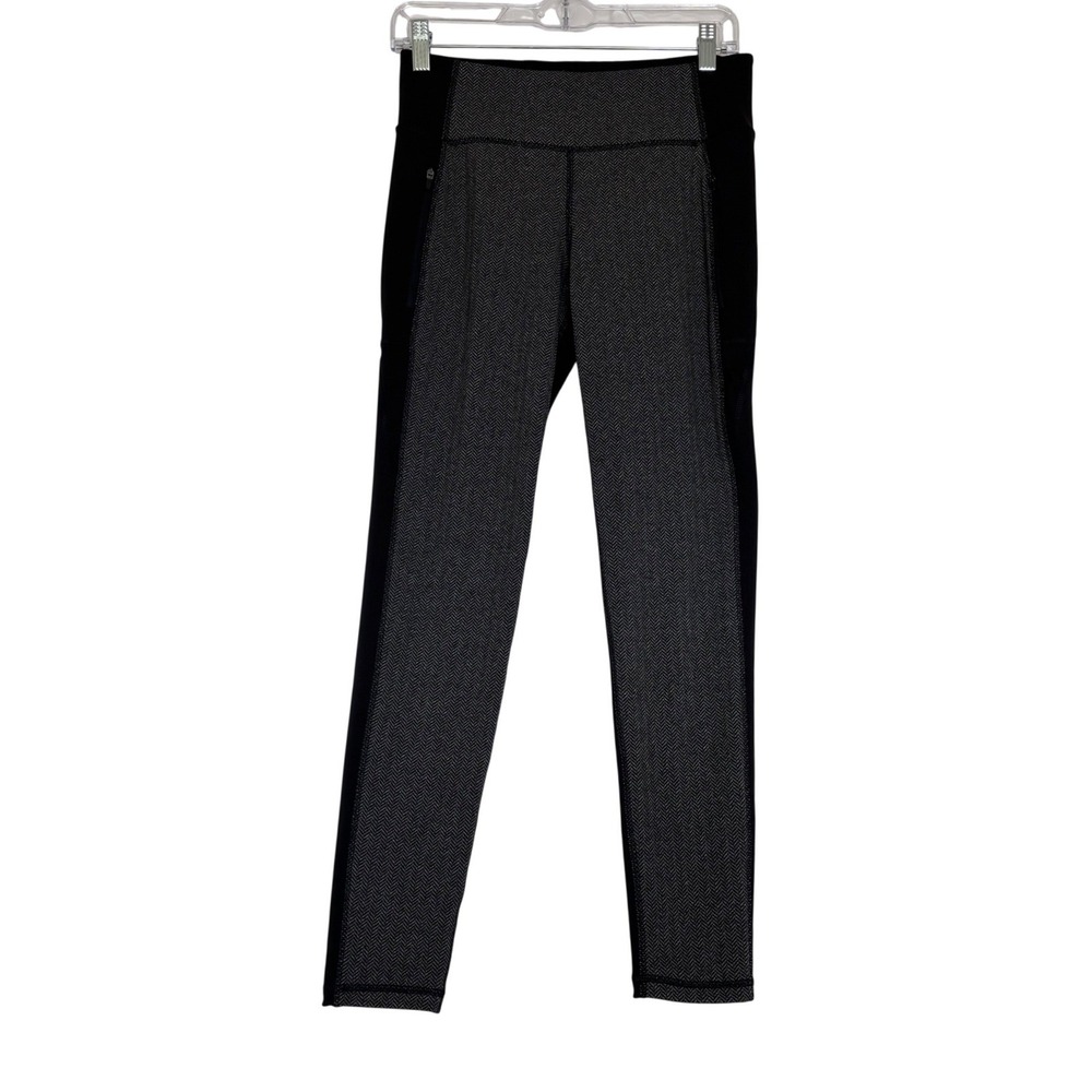 Old Navy Active Go-Dry Herringbone Leggings Gray Black Zip Pockets Womens M